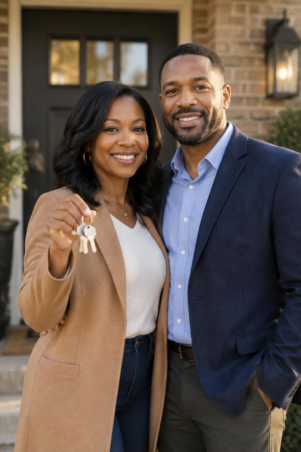 A couple receiving the keys to their first home